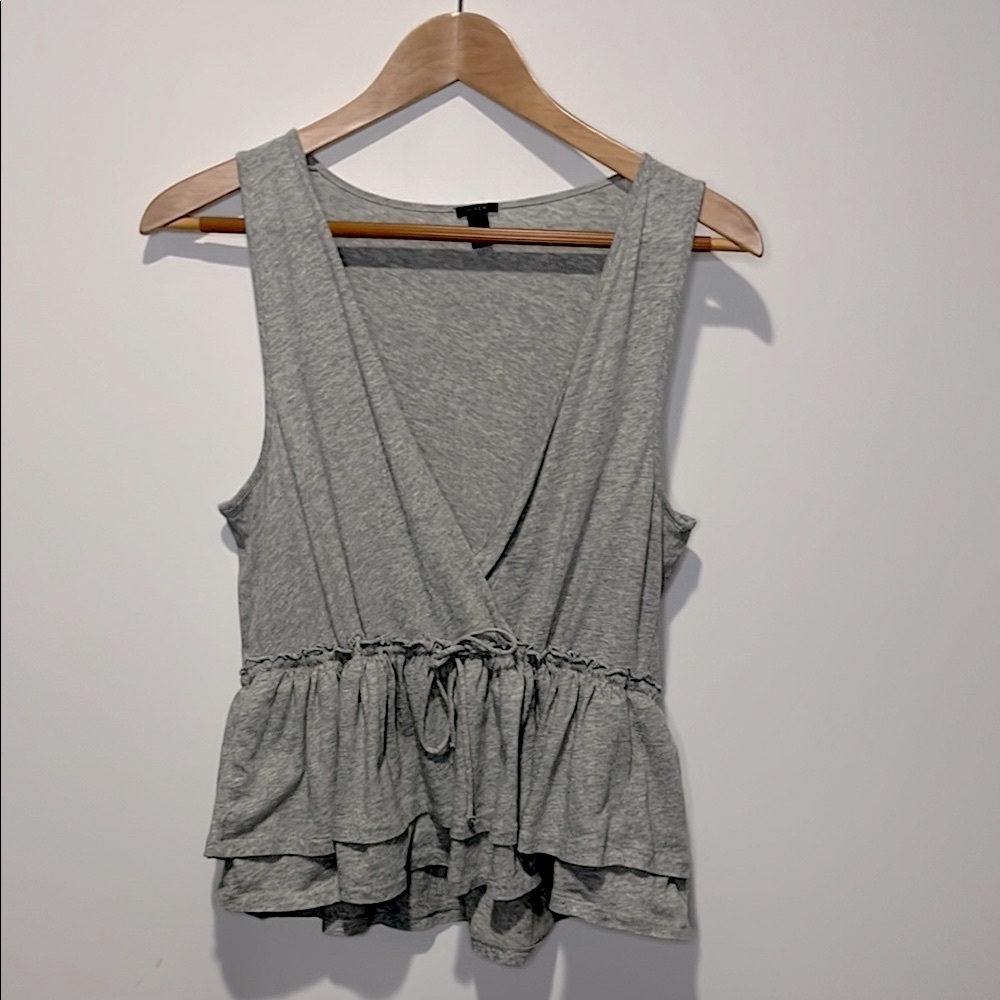 J Crew Gray Sleeveless babydoll ruffle sleeveless cotton Top - Picture 1 of 6